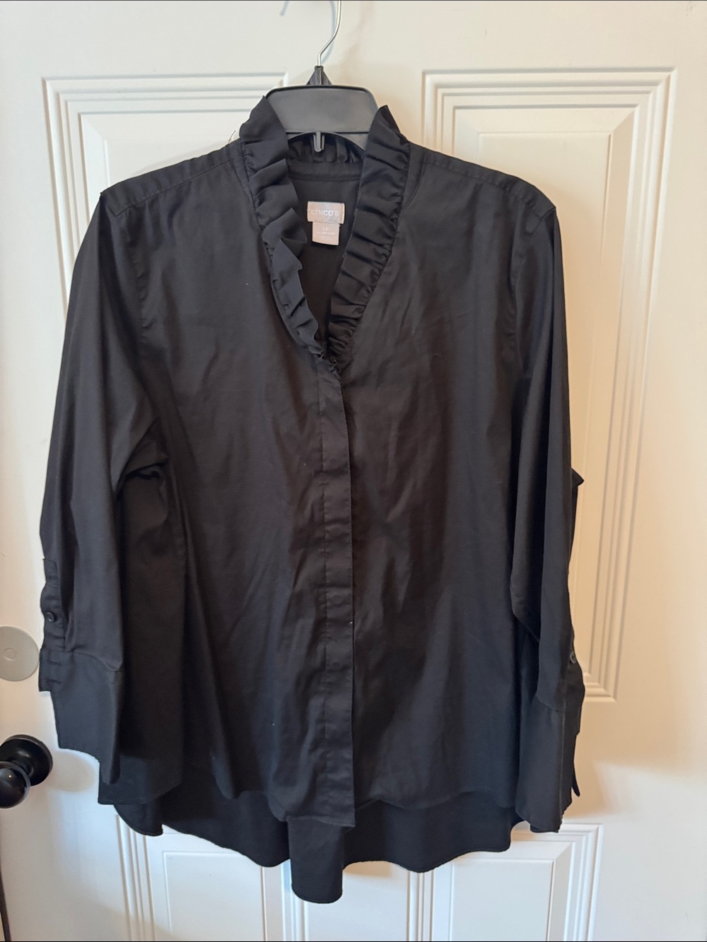 Chicos Black Ruffle-Trim Button-Up Blouse